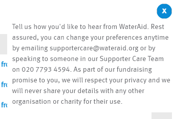 Water Aid message explaining how it is easy to opt out
