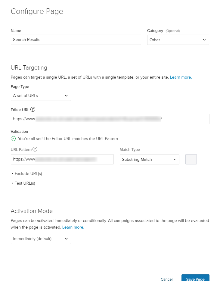 Optimizely X configuration screen