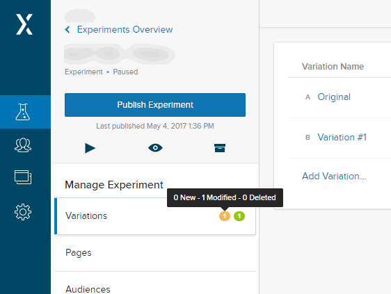 Optimizely X interface showing drafts