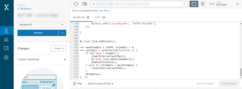 Optimizely X JavaScript Editor